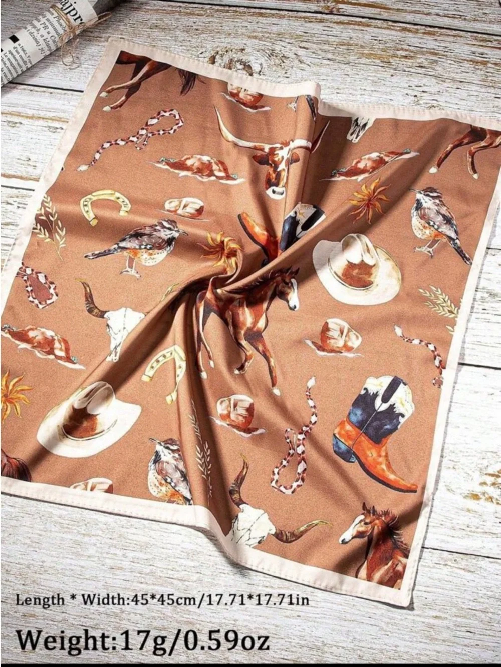 Silky Brown Western Print Bandana Scarf